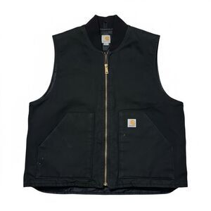 VTG Carhartt V01 BLK Quilted Duck Canvas Work Vest Black Mens XL